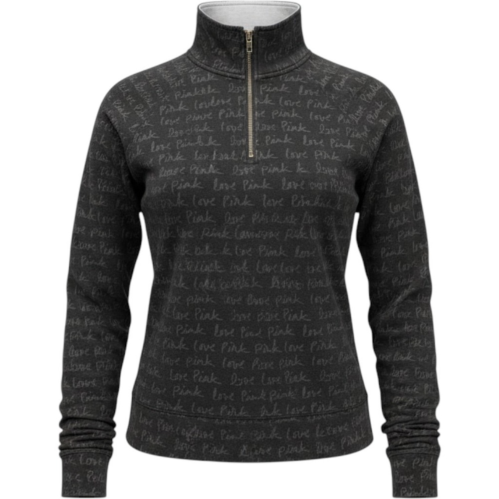 Y2K VS PINK Black Graphic Quarter Zip Yoga Pullover Love Pink Script M
